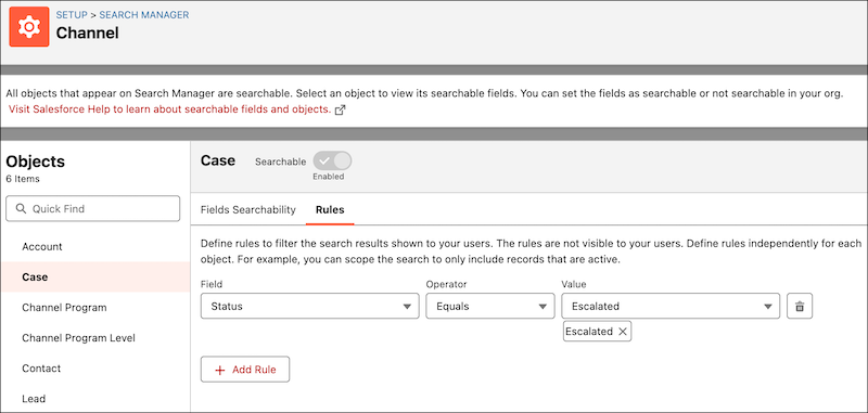 Reglas de campo de Search Manger