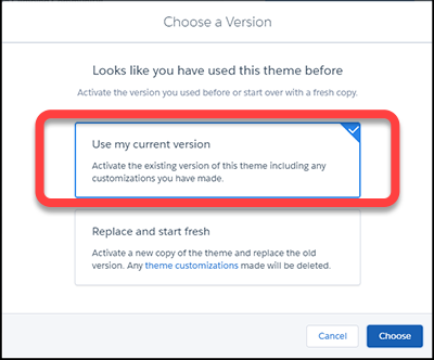 Utilización de la configuración actual en un que se volvió a activar.