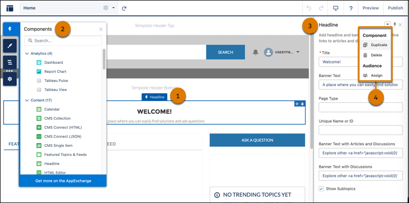 Ajouter, configurer ou supprimer des composants dans le Générateur d'expérience