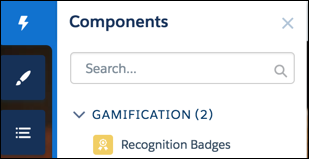 Gamification 아래에 인식 배지 구성 요소가 있는 구성 요소 목록.