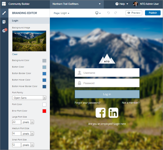 Instellingen van de Editor voor "branding"