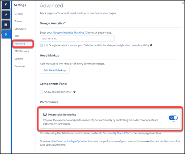 Configurações de renderização progressiva