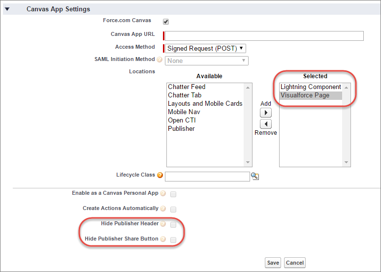 Настройка приложения холста для компонента Lightning и страницы Visualforce