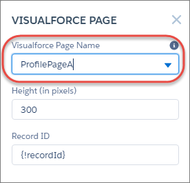 Выбор страницы Visualforce в редакторе свойств.