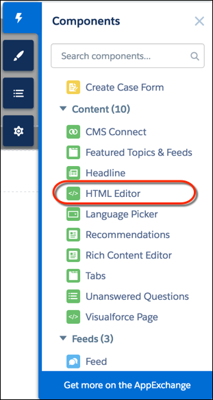 HTML Editor на панели компонентов
