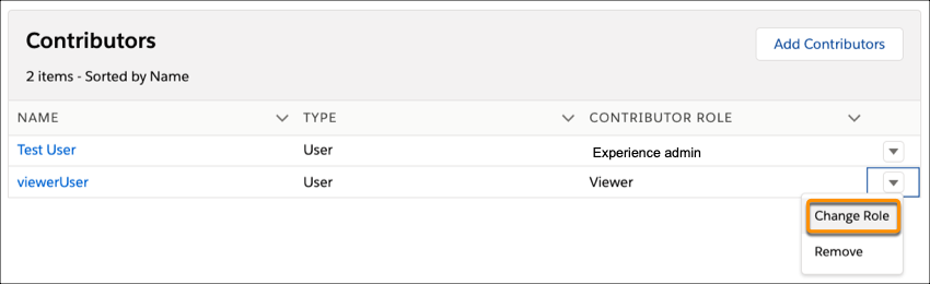 Change contributors screen