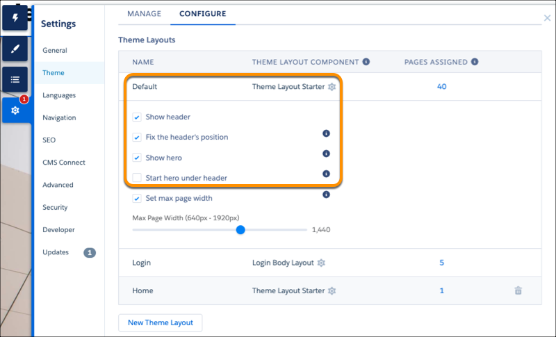 Configure area of Theme panel in Settings
