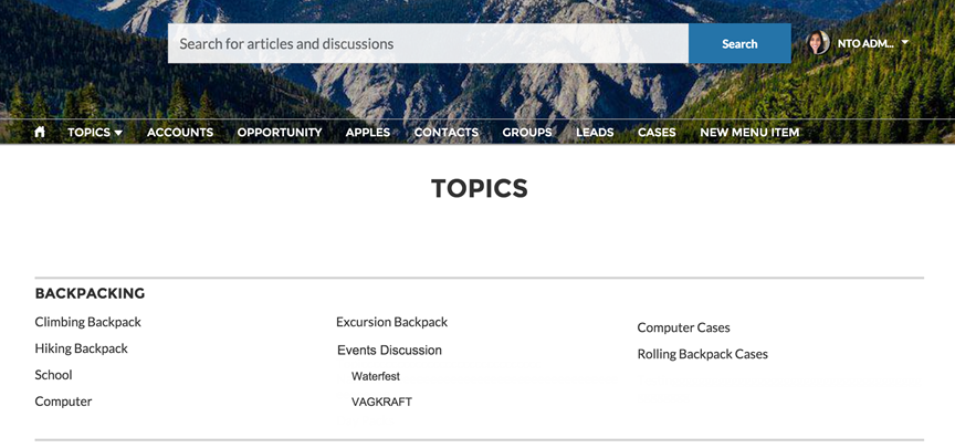 Image of a topic catalog in a community.
