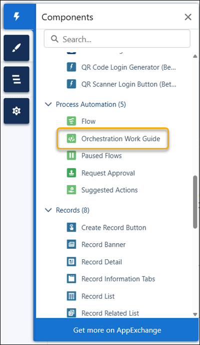 Orchestration Work Guide component in Components panel