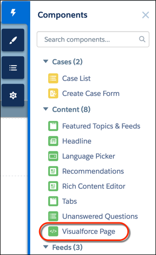 元件面板中的 Visualforce 頁面元件