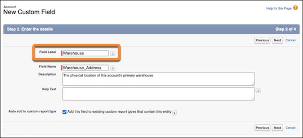 The field details screen in Object Manager.