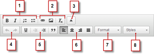 The in-place editor, numbered 1-8