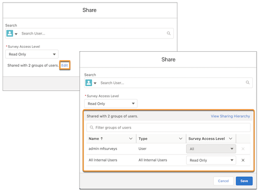 Manage survey permissions