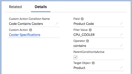 Conditions for the Cooler Name Custom Action