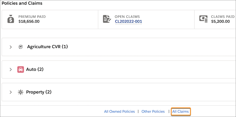 Image showing the All Claims link