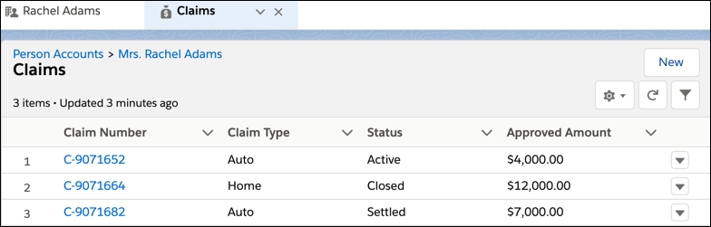 Image showing an Rachel Adam's claims list