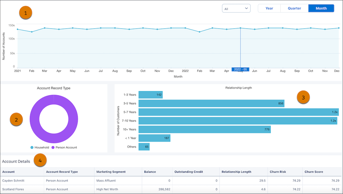 Churn Prediction for Wealth Management Customers dashboard charts