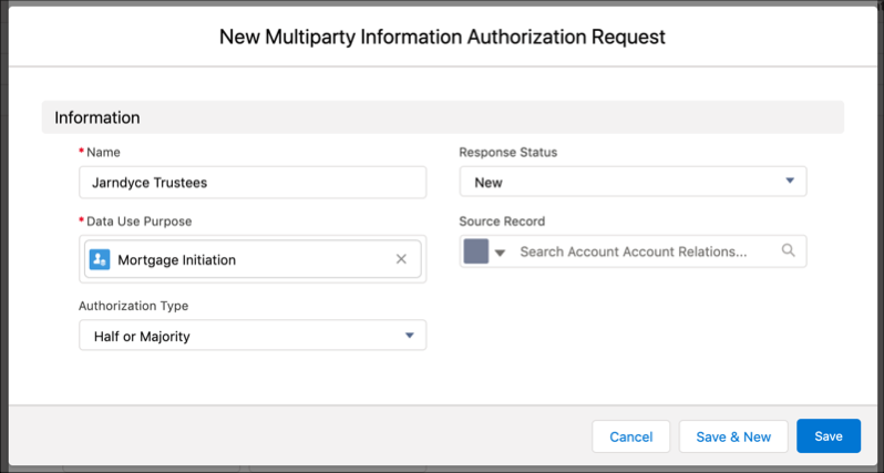 Nueva solicitud de autorización de información de múltiples partes
