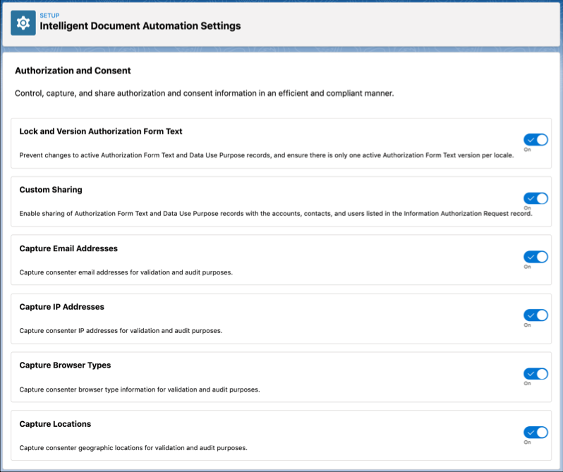 La página Configuración de automatización de documentos inteligente en Configuración