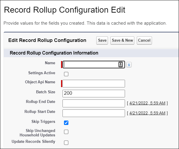 Modifica configurazione roll-up record