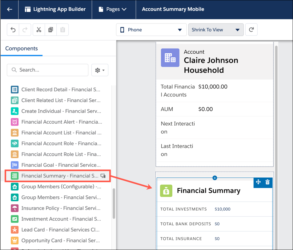 Dra komponenter til sideområder i Lightning