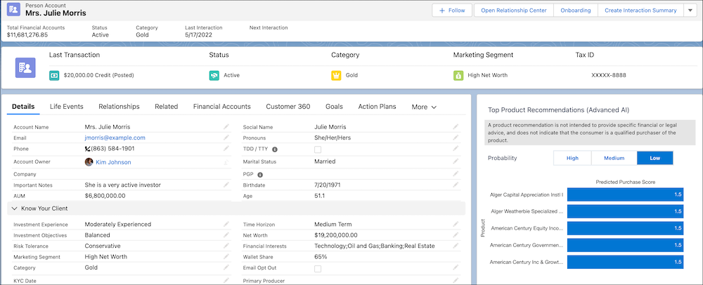 Kontrollpanelet Top Product Recommendations Advanced AI (Advanceret AI for beste produktanbefalinger)
