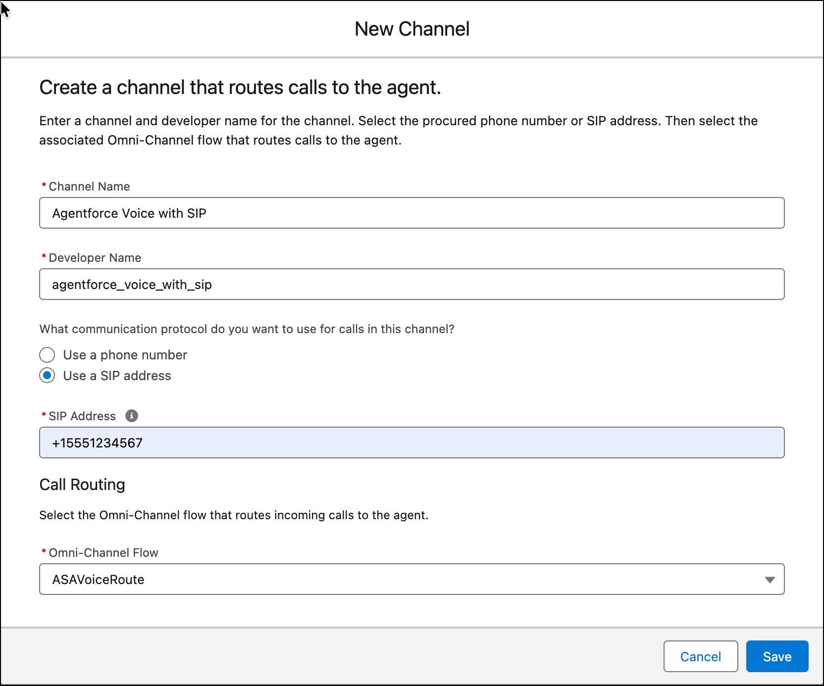 The New Channel page contains the channel settings.