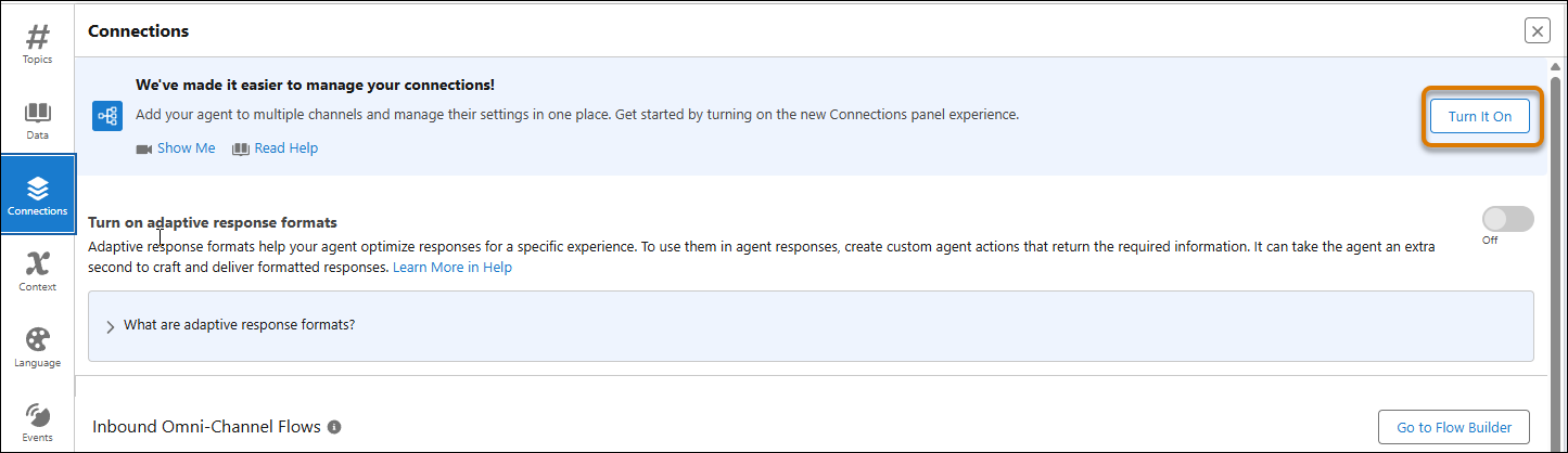 The connection panel with Turn It On highlighted