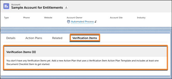Click the Verification Items tab, then click the Verification Items component to assign Available Document Types.