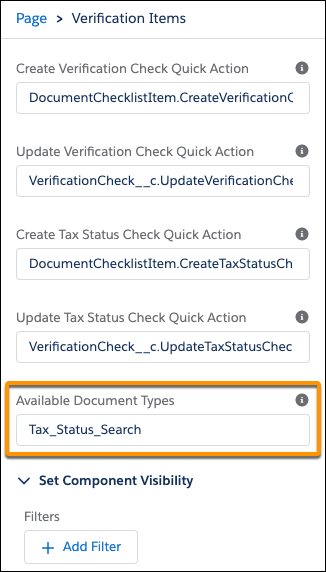Enter Tax_Status_Search in Available Document Types.