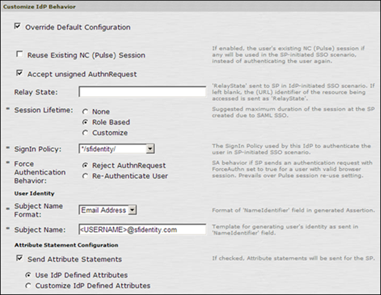 select Customize IdP Behavior