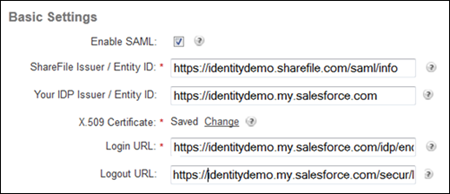 saml basic settings in ShareFile