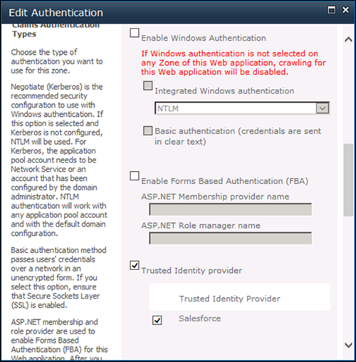 specify SharePoint as the trusted identity provider
