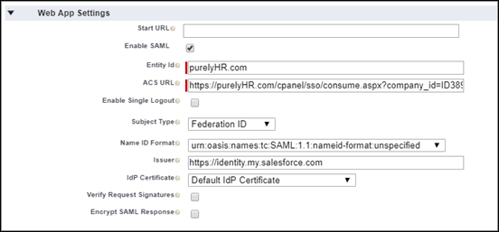 Ajustes de aplicación web de la aplicación conectada.