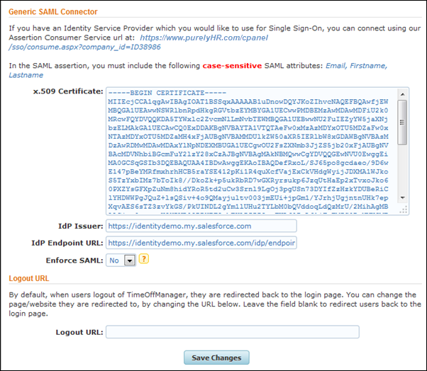 configurar ajustes de SAML