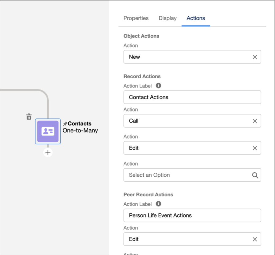 ARC actions tab configuration