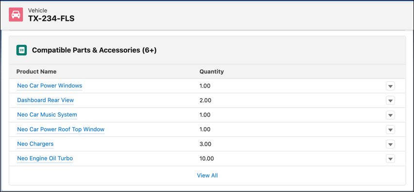 Product related components showing up as compatible parts and accessories on a Vehicle record.