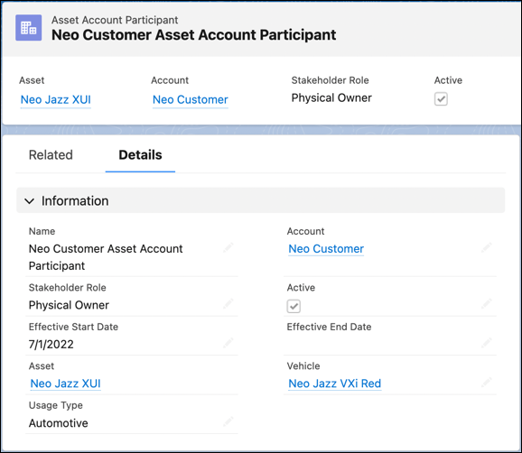 An asset account participant record.
