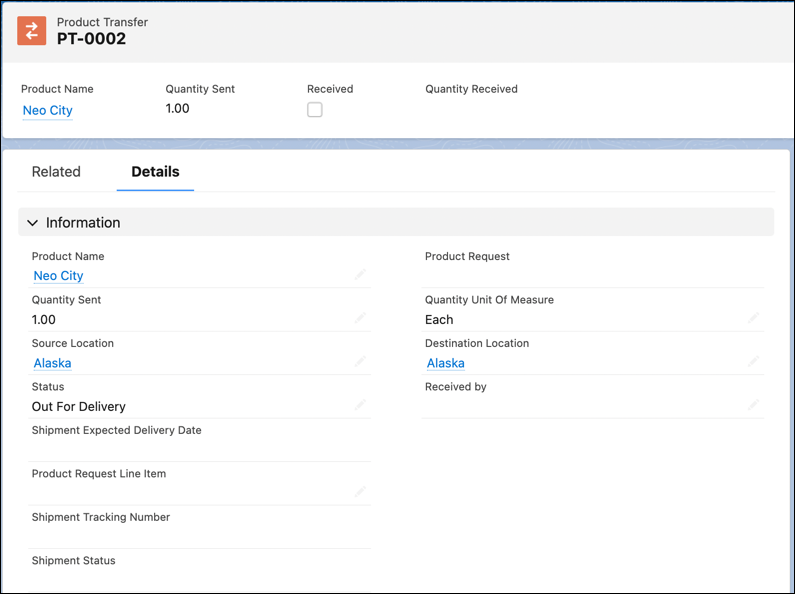 A Product Transfer record.