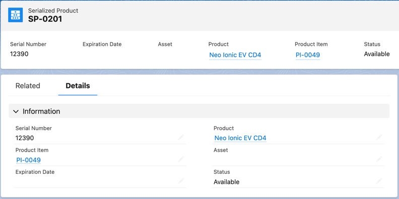A Serialized Product record.
