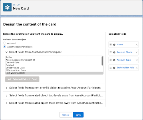 Select fields on a relationship card