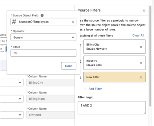 Source filter for creating a decision table