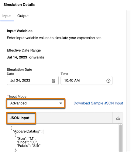 Advanced input mode in simulation