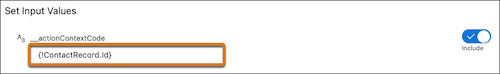Example of how the variable should look in the actionContextCode field.