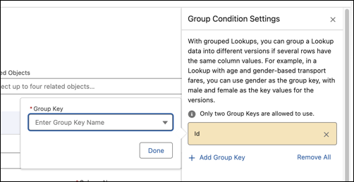 Group condition settings for creating a decision table