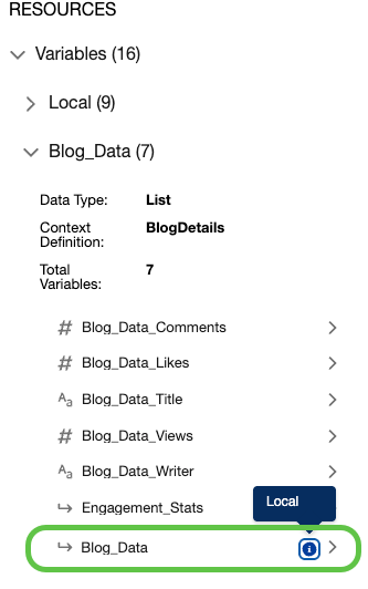 Local list node variable in the Resources section