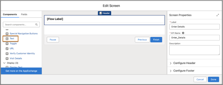 The Edit Screen to customize the screen properties.