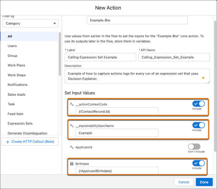 Expression set action configuration in a flow.