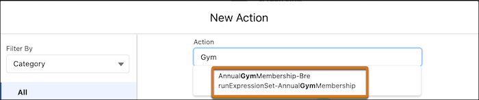 Select expression set in the Action field..