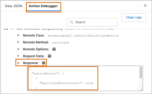 Action debugger for Omniscript preview.